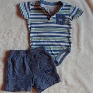 Calvin Klien 3/6m Blue Jean shorts stripped button up